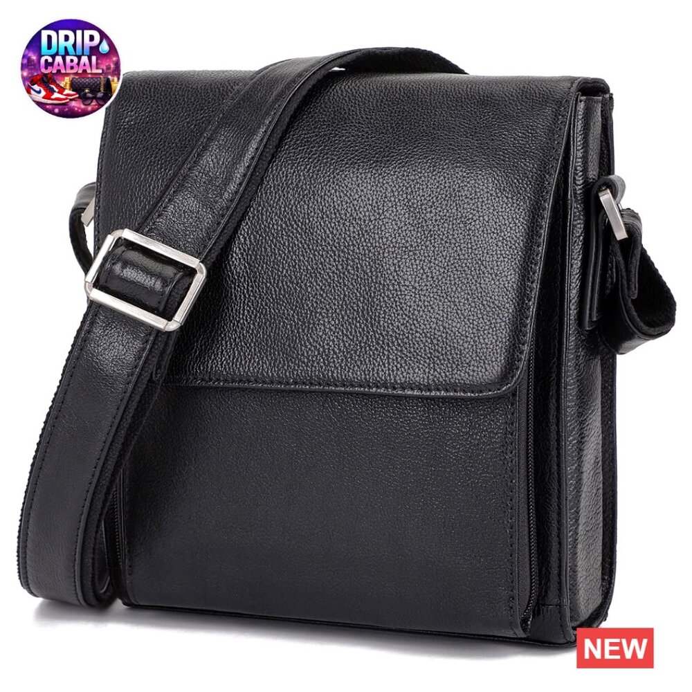 Genuine Cowhide Leather Messenger Bag Adjustable Straps Ykk Zipper